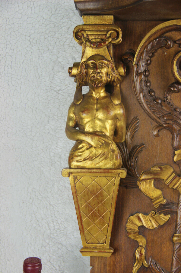 XL Antique French wood carved Caryatid figurine wall console plaque relief rare