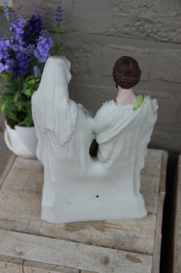 Antique  French Religious porcelain holy family group statue