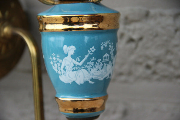 PAIR French vintage opaline Blue glass  turquoise Wall lights sconces romantic