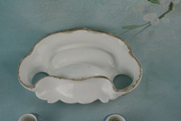 Antique French vieux Paris Porcelain Inkwell fox hunting pheasant 19th c