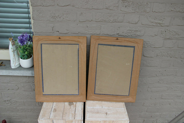 PAIR antique 19thc Chromo Litho Waiter waitress castle aristocratic framed