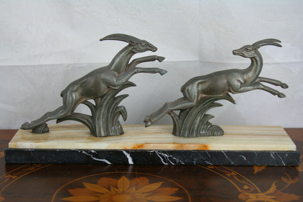 ART DECO French 1930 Deer Hunting spelter marble base statue sculpture