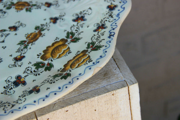 Large DELFT polychrome pottery marked Centerpiece bowl tureen on plate floral