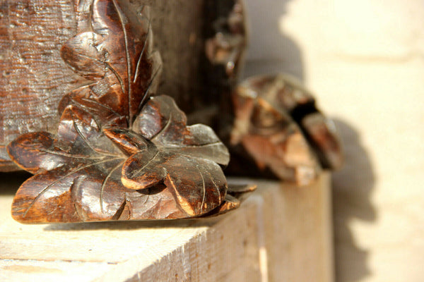 Antique Black forest detailed wood carved jewelry trinket box bird