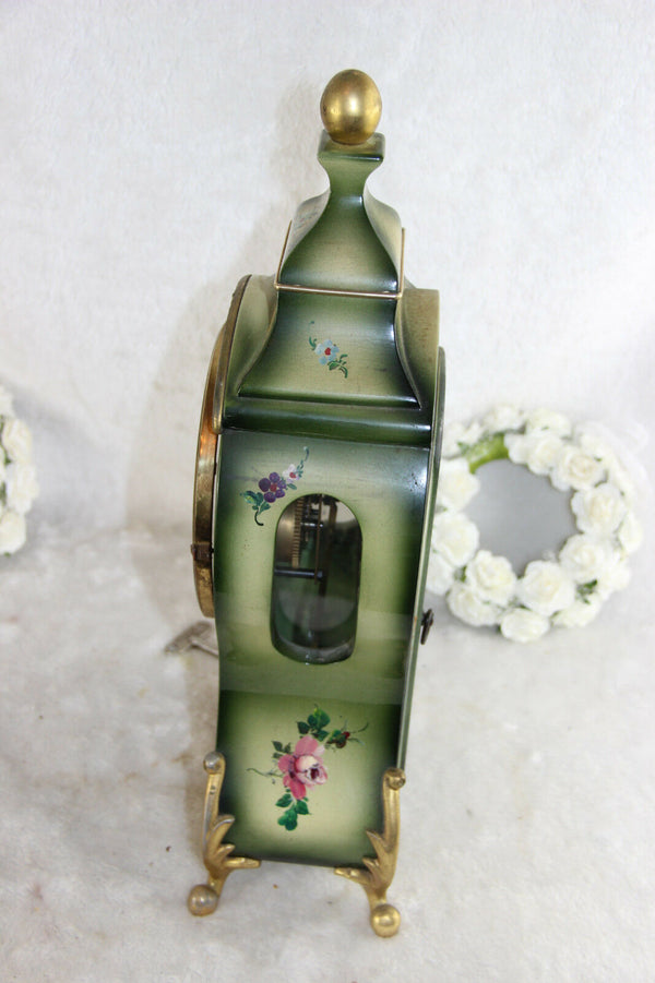 Vintage German hand paint floral table clock 1970