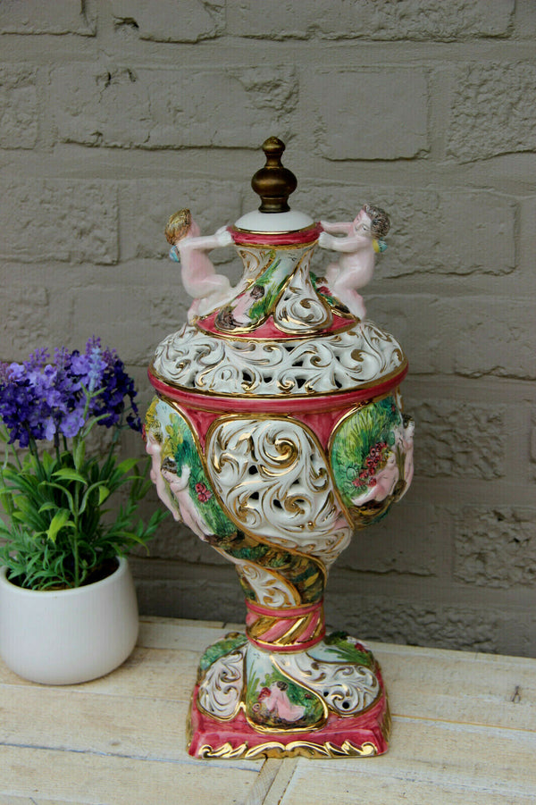 Vintage italian Capodimonte porcelain putti angels Vase 1960