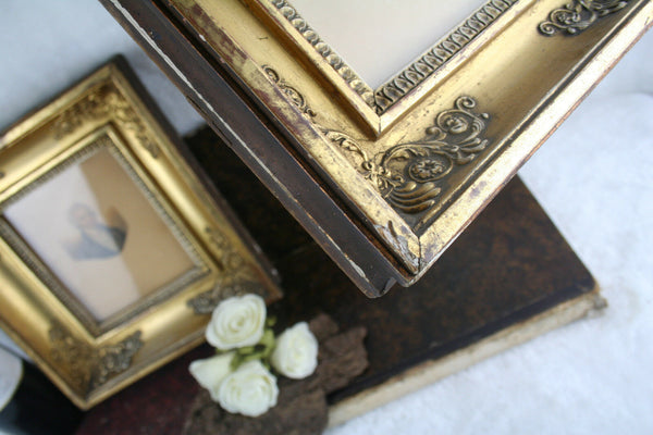 PAIR antique 1834 signed french antique drawing portraits lady man monogrammed