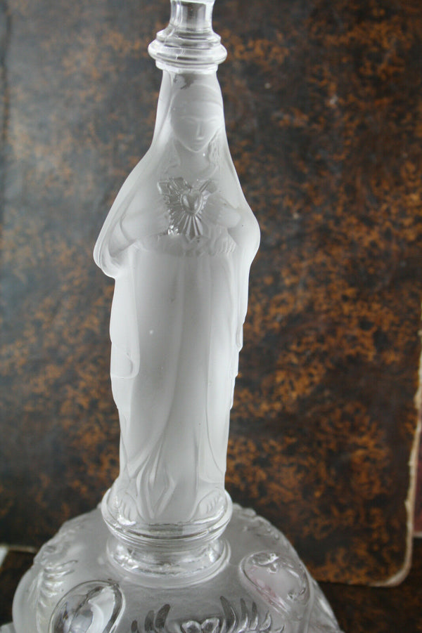 Antique French Religious Glass Madonna Crystal prisms candle holder