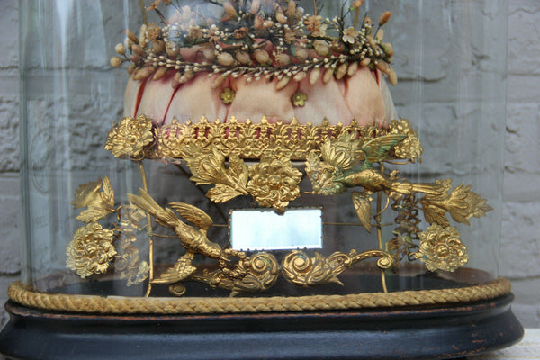 Antique Victorian Bridal wedding dome Globe Glass with tiara wax