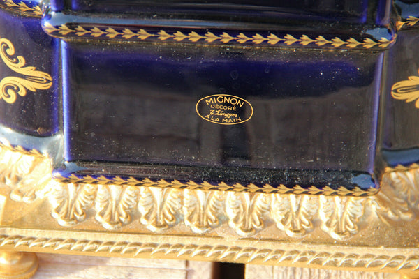 French vintage cobalt blue limoges porcelain mantel clock Victorian scene