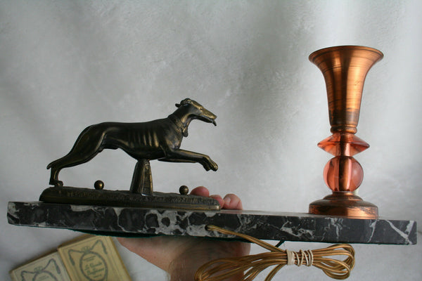 ART DECO 1930 greyhound whippet bronze patina copper lamp marble base