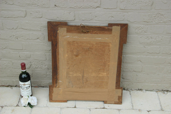 XL Antique French Religious crucifix cross frame wood plaster