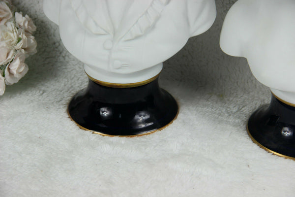 PAIR xl  french Tharaud Limoges d'après Houdon bisque porcelain buste boy girl