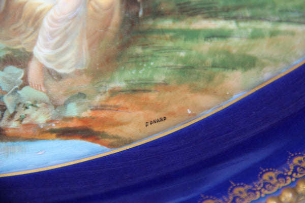 Antique French Centerpiece bowl tray in Sevres porcelain victorian bronze frame