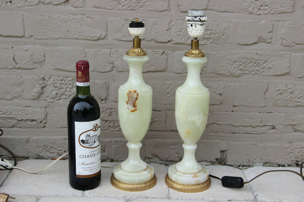 PAIR French vintage onyx marble table lamps 1960