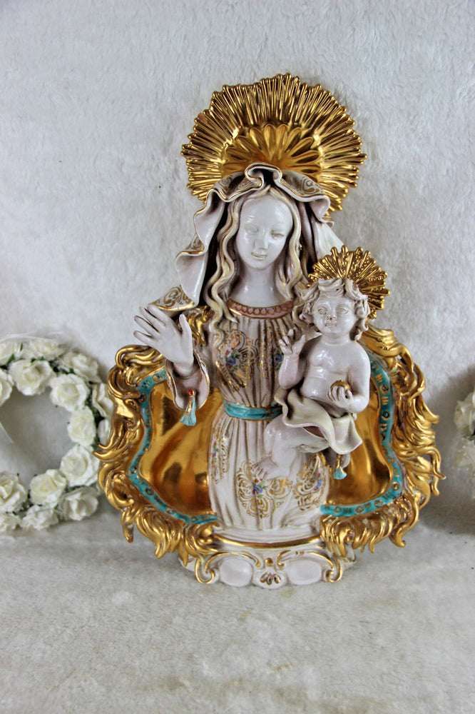 Stunning Religious Pattarino school Terracotta Madonna child statue italian 60s