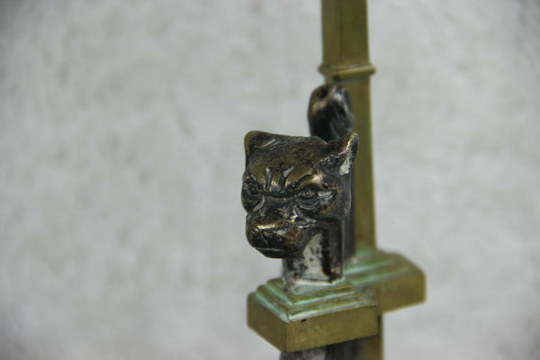 PAIR antique French bronze fireplace andirons Dragon gothic snake Figural