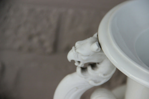 Antique White KPM Berlin white porcelain Dragon Griffon castle gothic Vase mark