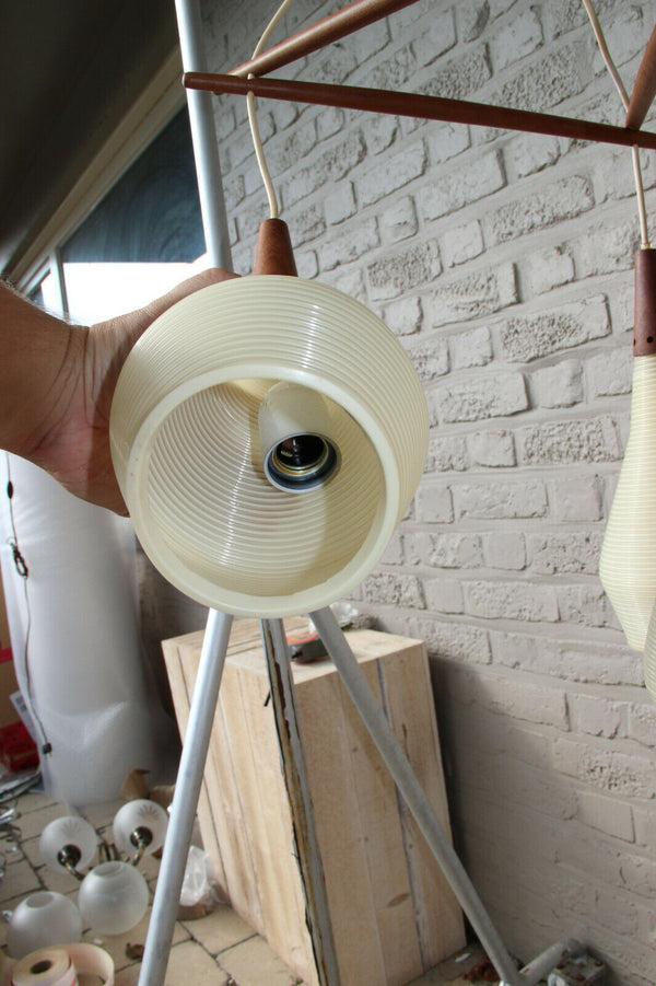 Vintage Mid-Century Teak Chandelier Lamp  Rotaflex Heifetz 1960