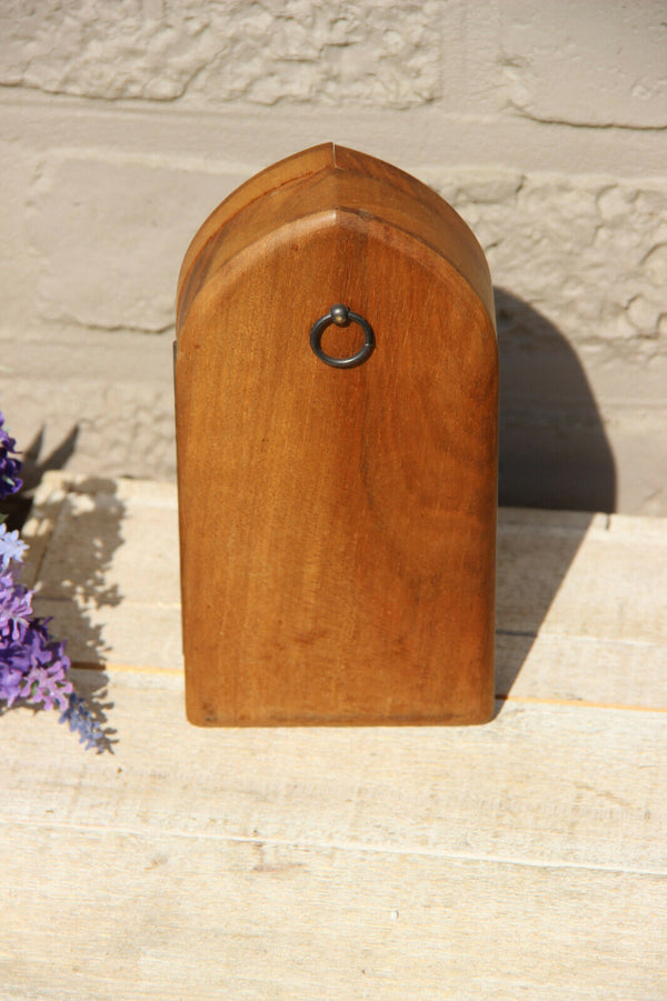 Antique French Religious travel triptych Crucifix Madonna joseph statue velvet