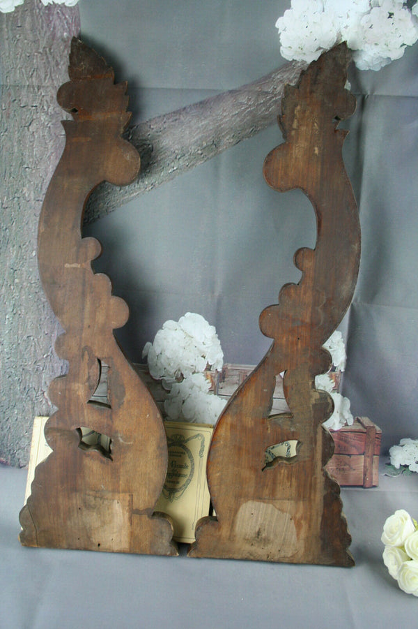 Antique PAIR Large French Cabinet wood Carved side elements ornaments