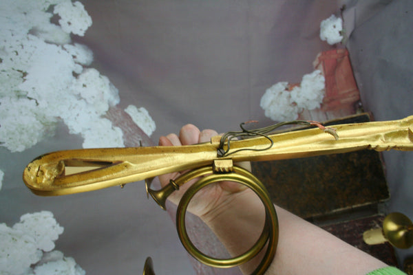 PAIR hunting horn brass 2 arms sconces wall ligts lamp 1920 French