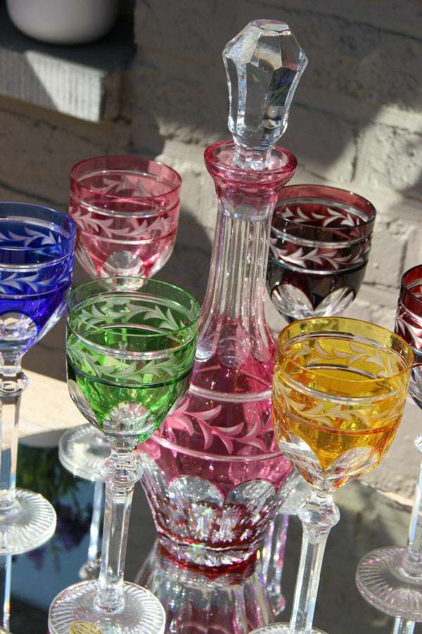 Vintage Bohemia Czech Crystal glass decanter glasses Set 1950