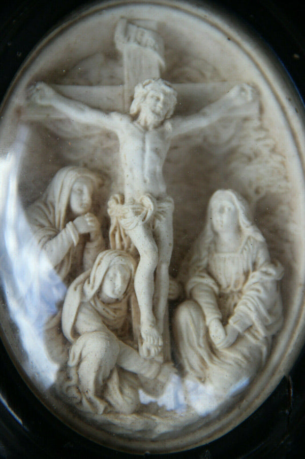 Antique French napoleon III meerschaum religious wood carved holy water font