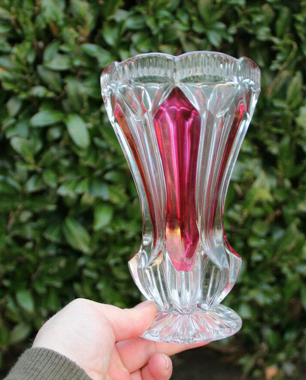 Bohemia Czech ruby red crystal glass cut Vase
