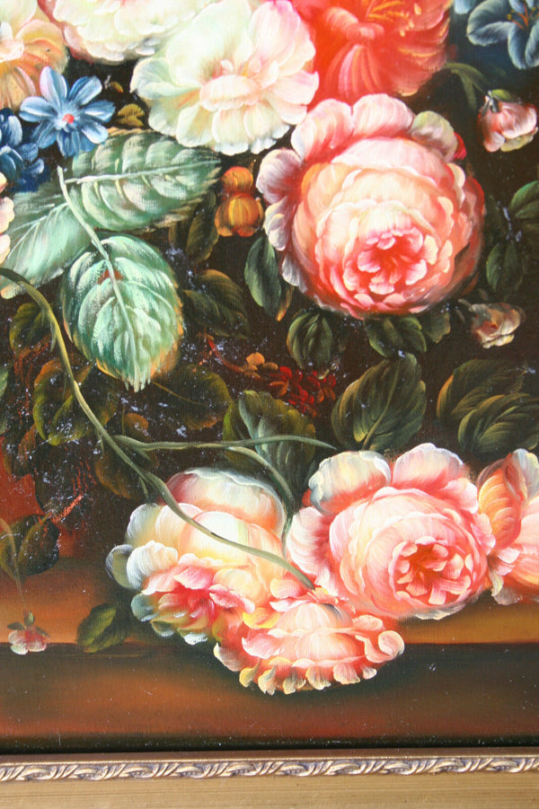 Gorgeous  flanders school oil canvas painting signed Floral still live 1960's