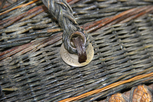 Antique Victorian Basket carry picknick with Handles marked Van Oye bruxelles