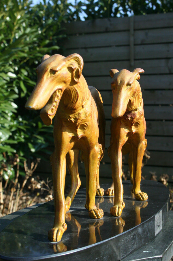 XL Art deco 1930 SCALI signed Pair couple greyhounds whippets spelter bronze