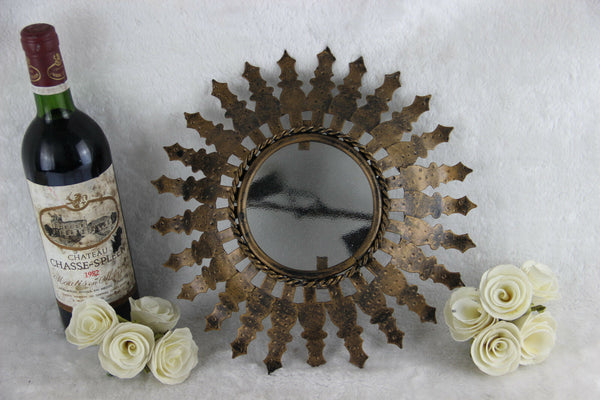 Mid century Retro Metal leaves Sunburst wall lamp sconce 1970's