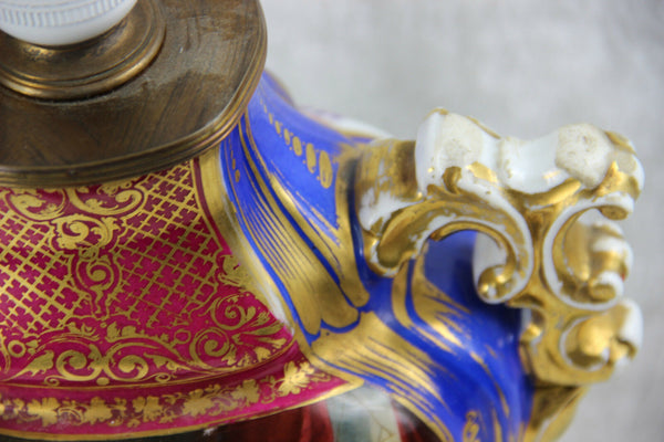 Antique French vieux old paris porcelain vase romantic dog scene floral Lamp