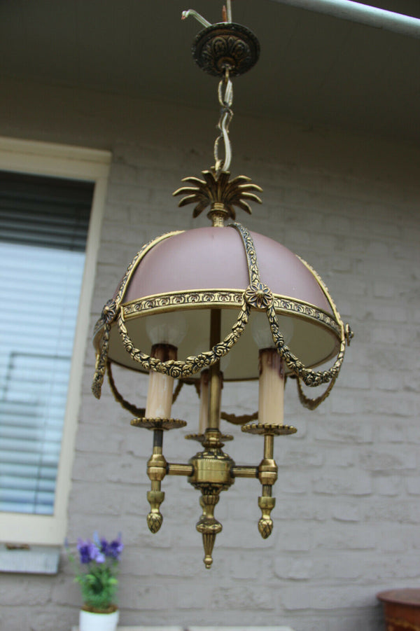 Vintage French bouillotte Metal Brass Chandelier pendant lamp light
