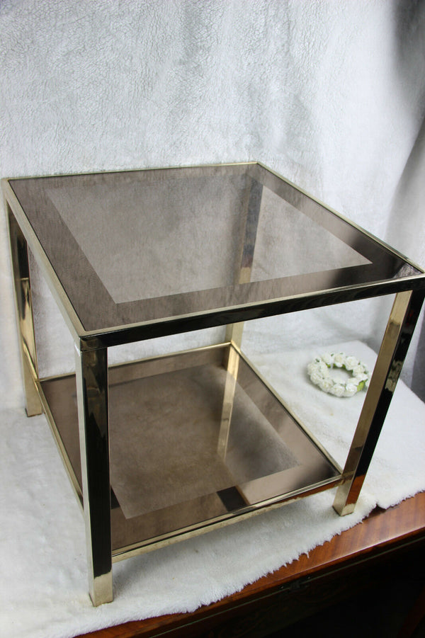 BELGO Chrome Vintage mid century Coffee side table gold gilt smoked glass n2