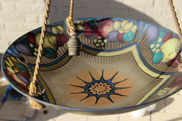 Unusual French ART DECO hand paint fruits Chandelier pendant lamp 1930