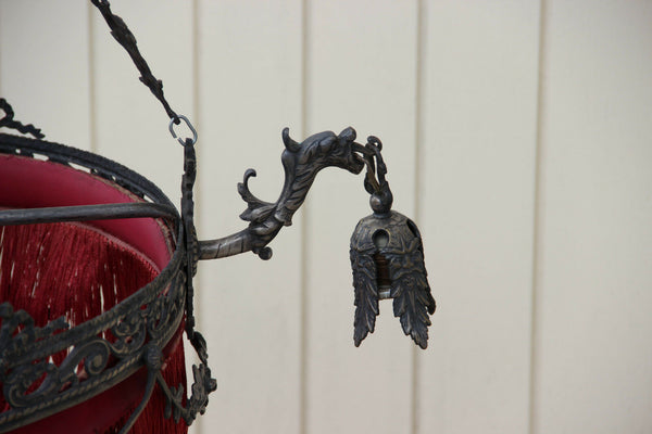 Rare French Antique Gothic devil dragons satyr heads chandelier castle