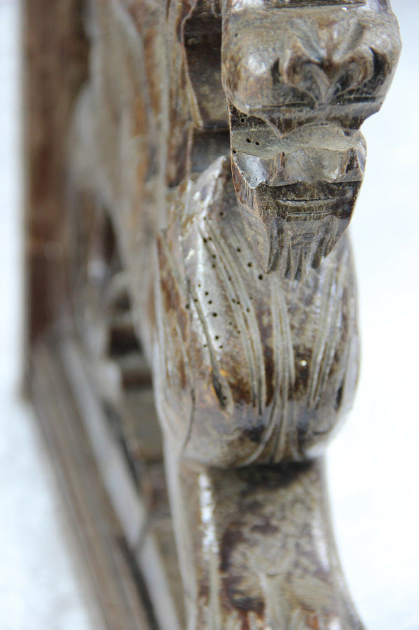 PAIR antique black forest wood carved Chimaera Griffin mythological figurine