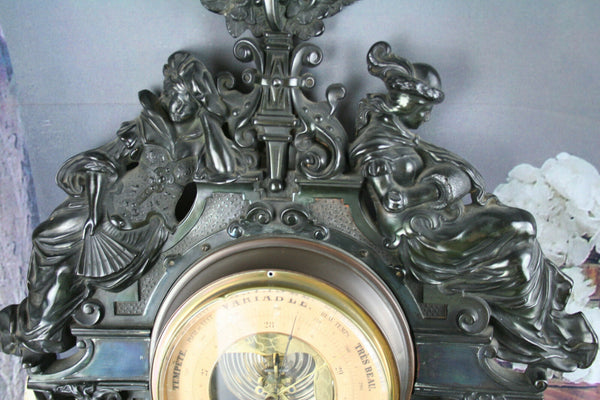 Rare Art nouveau design metal carved lady putti wings barometer German