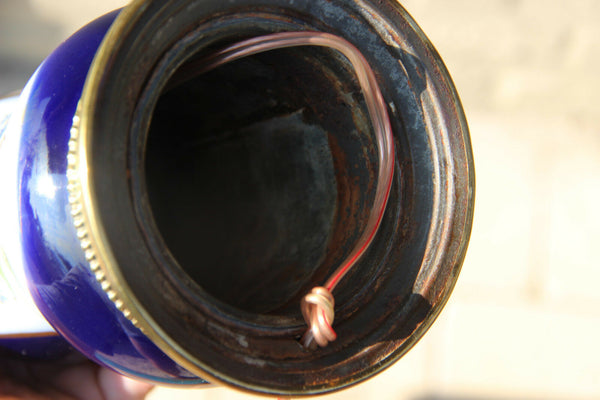 French VTG Bayeux Limoges porcelain floral decor petroleum electric lamp 50's