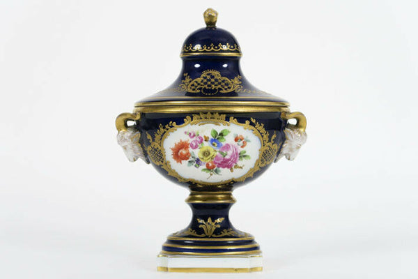 Antique sevres porcelain marked small centerpiece lidded bowl ram head victorian