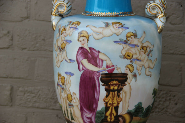 Majestical PAIR French romantic putti  Vases in sevres porcelain marble base