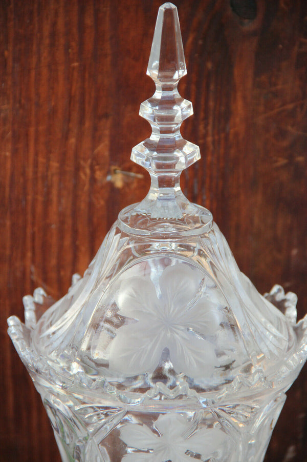 LARGE French antique crystal glass cut Drageoir Sugar bowl lidded