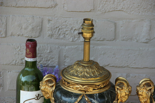 PAIR French antique empire Marble bronze ram heads louis XVI Vase Lamps rare