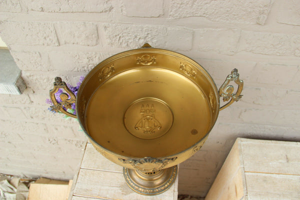 Antique French centerpiece Bowl Brass glass insert putti angels figurine empire