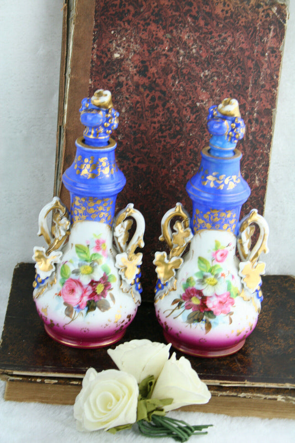 PAIR exclusive French antique 1900 old paris porcelain flacons gout de petit