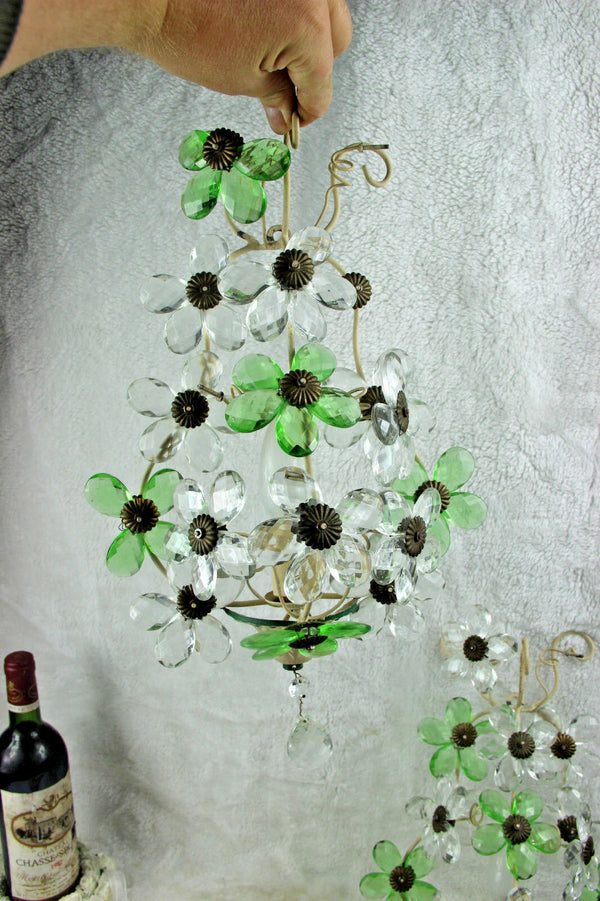 PAIR French Daisy flower green glass wall lights sconces attr maison bagues 1960