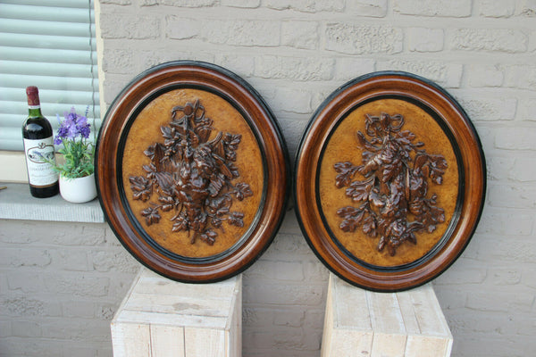 HUGE pair Chalkware Hunt trophy Black forest design wall plaques panels