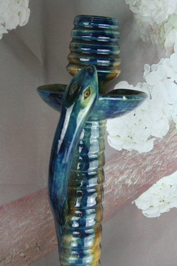 XXL PAIR Belgian Ceramic barbotine Candle holders snakes art nouveau 1900